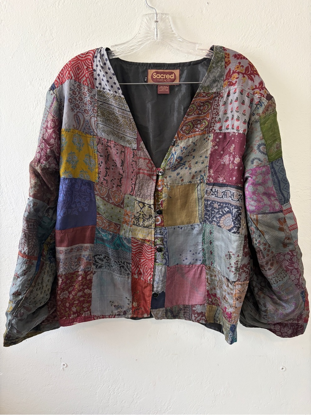Sacred Threads Multicolor Patchwork Button-Front Silk Jacket